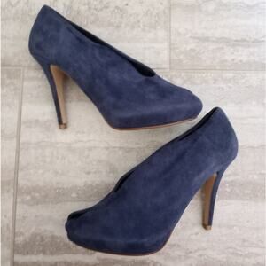 Pedro Miralles Peep Toe Blue Suede Booties